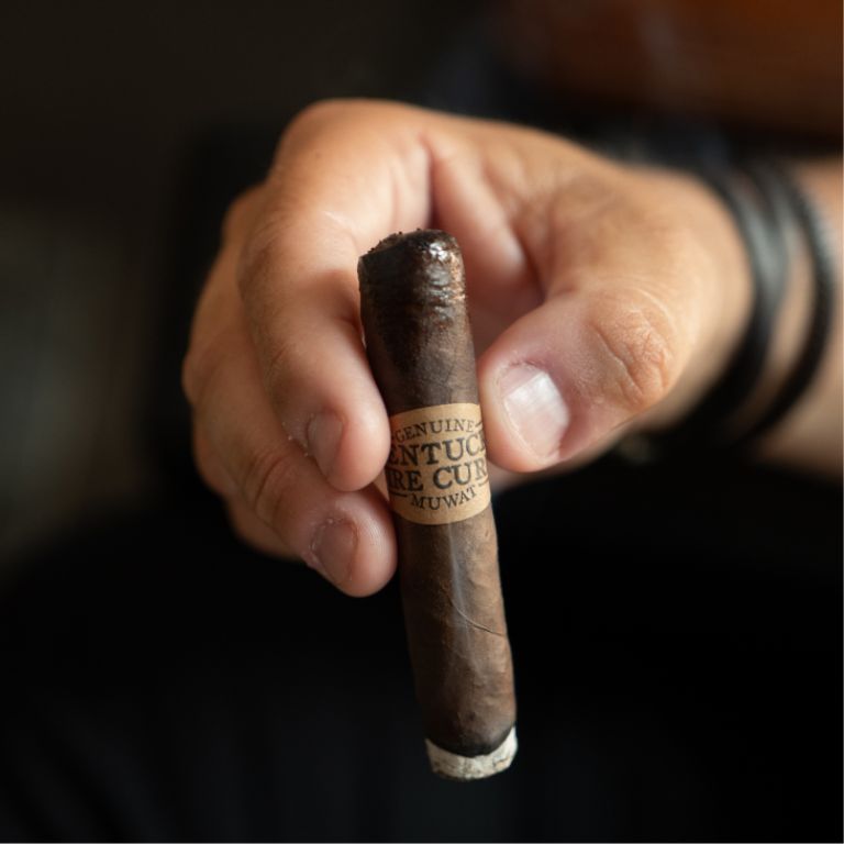 a hand holding a kentucky fire cured original cigar