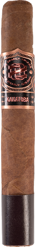 OZ Family Karatoba cigar with copper-tone logo band and a black band reading 'KARATOBA'.