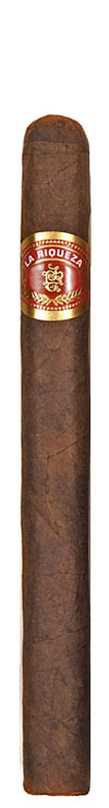 La Riqueza cigar with red and gold band on white background