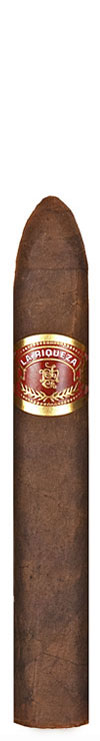 La Riqueza torpedo cigar with red and gold band on white background
