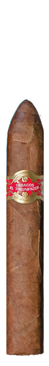 El Triunfador cigar with pointed cap and red-and-gold band on white background