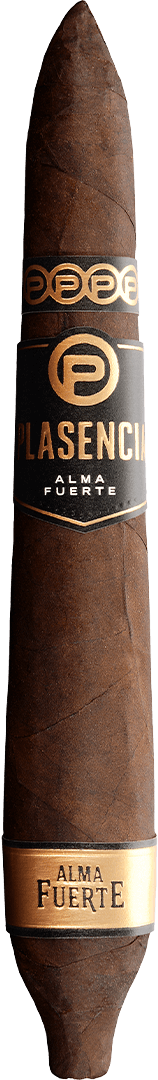 Plasencia Alma Fuerte cigar with Plasencia main band and gold band reading ALMA FUERTE