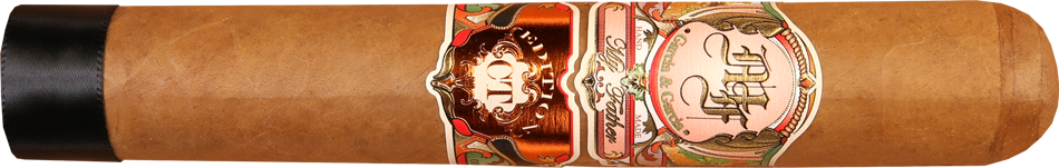 Close-up of a My Father cigar showing the wrapper and two decorative bands with an 'MF' monogram.