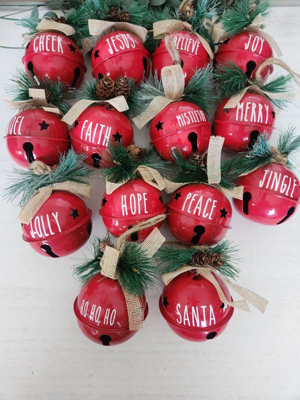 Christmas Sleigh Bell Ornaments With Holiday Words/Custom Name