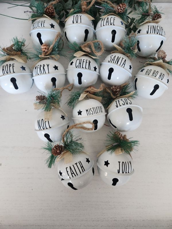 Christmas Sleigh Bell Ornaments With Holiday Words/Custom Name