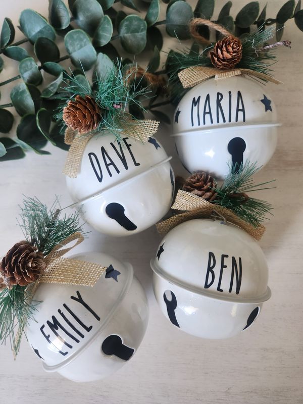 Christmas Sleigh Bell Ornaments With Holiday Words/Custom Name