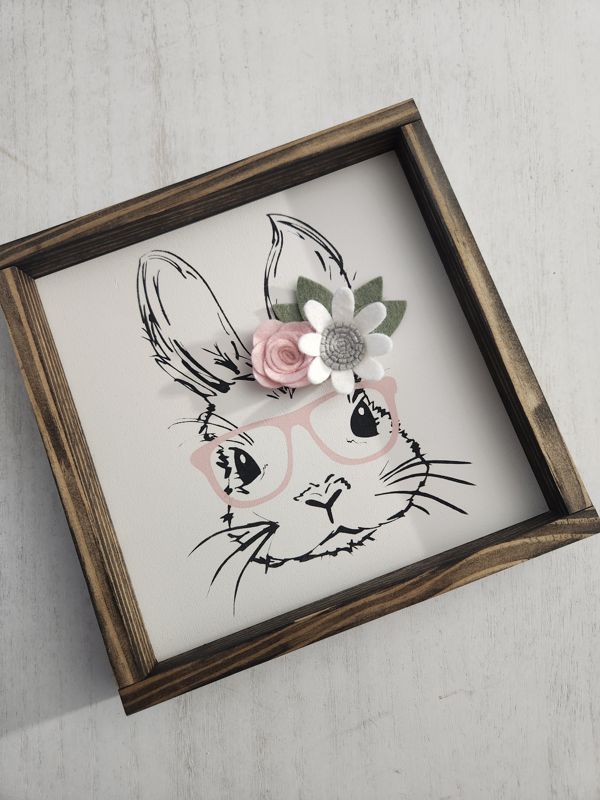 Bunny Face Sign with Felt Flowers