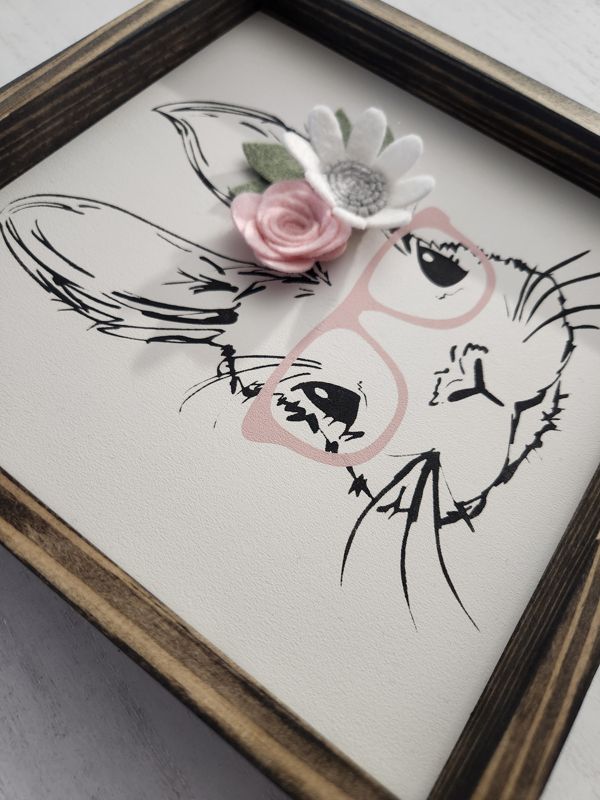Bunny Face Sign with Felt Flowers