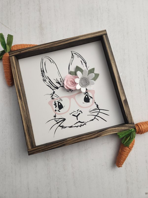 Bunny Face Sign with Felt Flowers