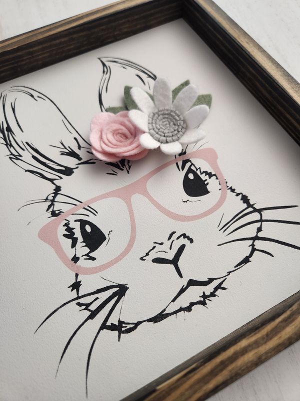 Bunny Face Sign with Felt Flowers