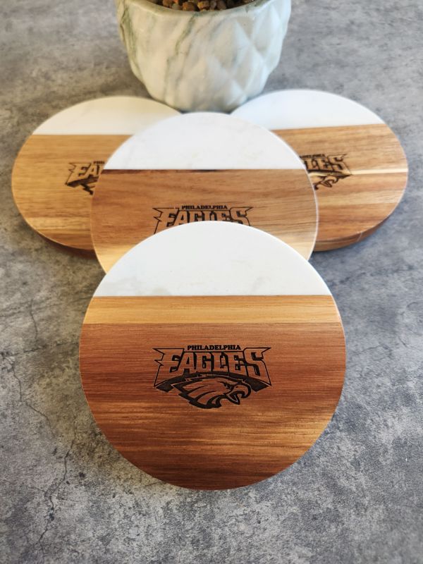 4 Piece Coaster Set - Acacia Wood/Round