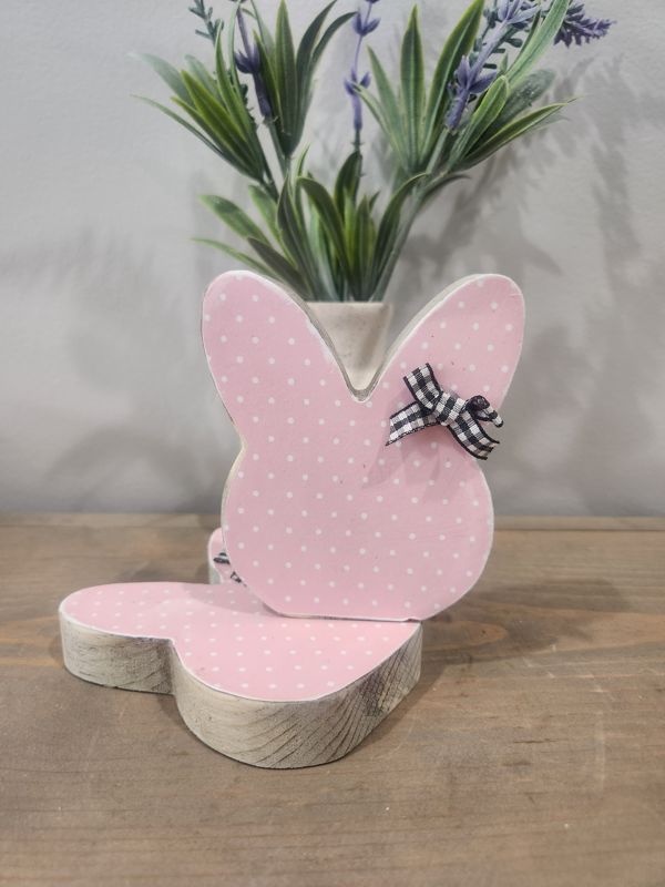 PINK POLKA DOT BUNNY FACE WITH BLACK BOW