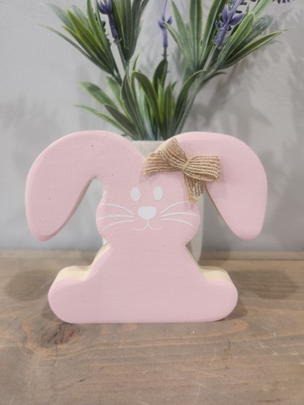 PINK FLOPPY EAR BUNNY WITH BURLAP BOW