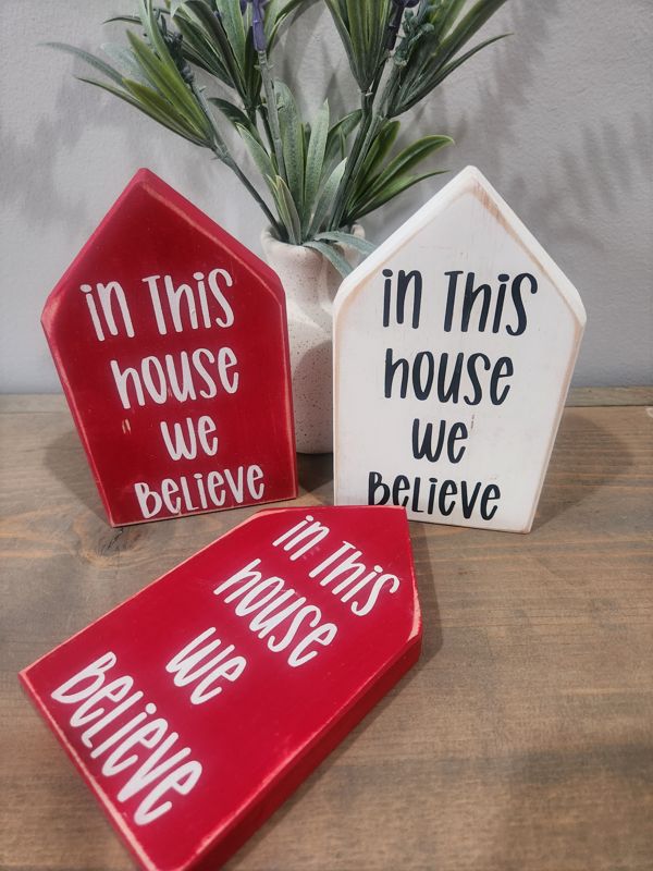IN THIS HOUSE WE BELIEVE (NO SANTA HAT DESIGN) RED