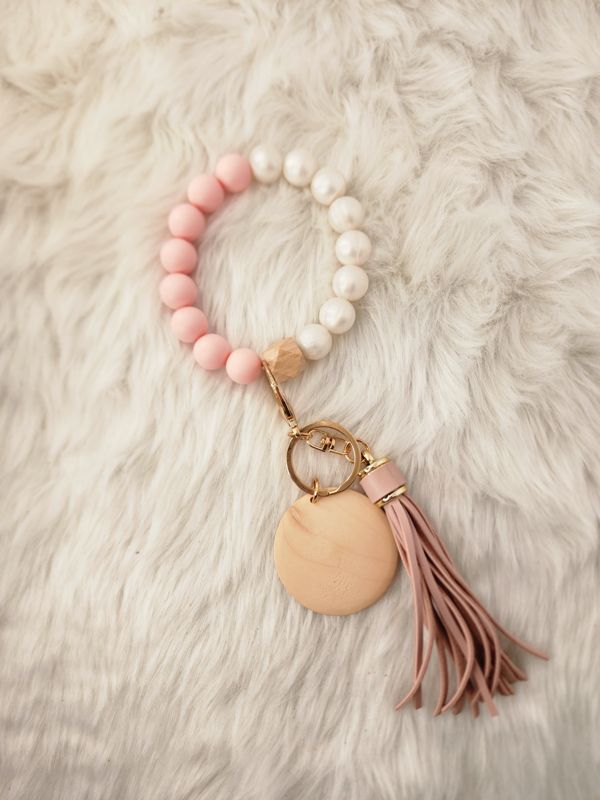 Personalized Wristlet (Pink and Pearl White)