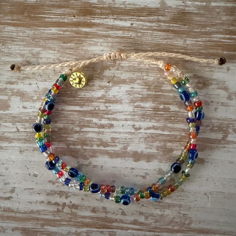 Double-strand beaded evil eye bracelet