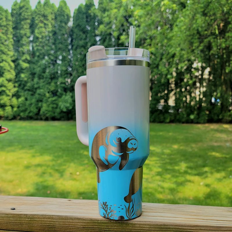 Manatee Stanley, Engraved 40 oz Tumbler, Ocean Stanley, Engraved Full Wrap, Stanley Sea, Quencher H2.0, **FREE KEYCHAIN** (30oz Charcoal H2.0, Manatee Only)