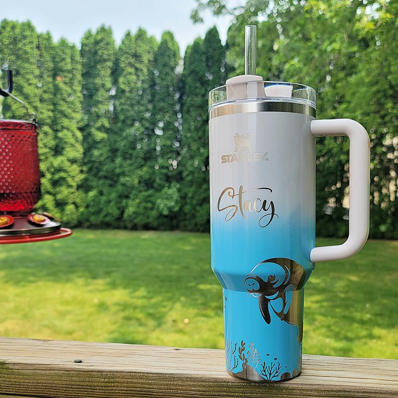 Manatee Stanley, Engraved 40 oz Tumbler, Ocean Stanley, Engraved Full Wrap, Stanley Sea, Quencher H2.0, **FREE KEYCHAIN** (30oz Charcoal H2.0, Manatee Only)
