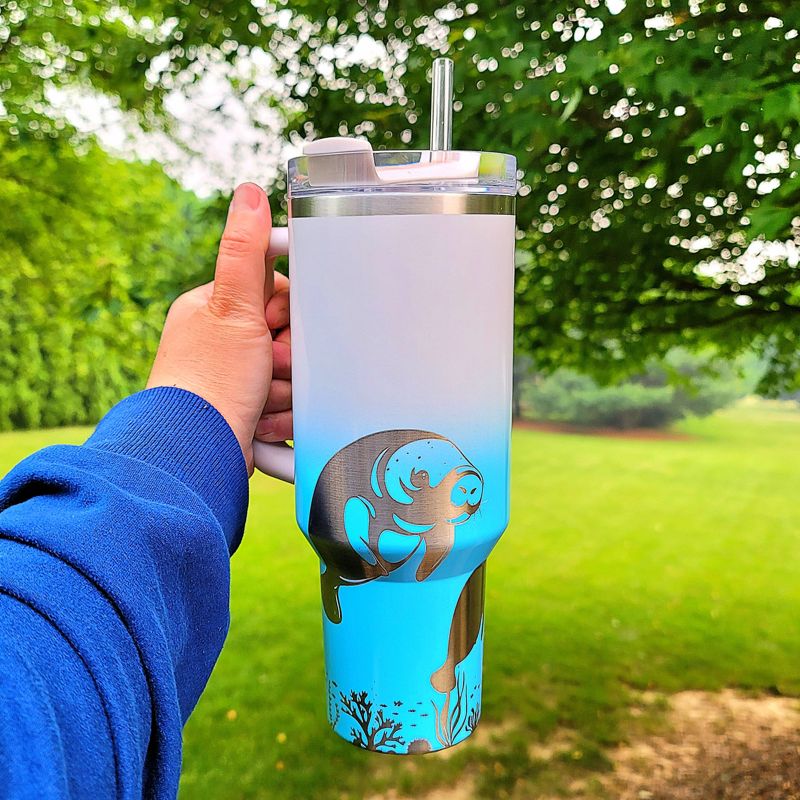 Manatee Stanley, Engraved 40 oz Tumbler, Ocean Stanley, Engraved Full Wrap, Stanley Sea, Quencher H2.0, **FREE KEYCHAIN** (30oz Charcoal H2.0, Manatee Only)