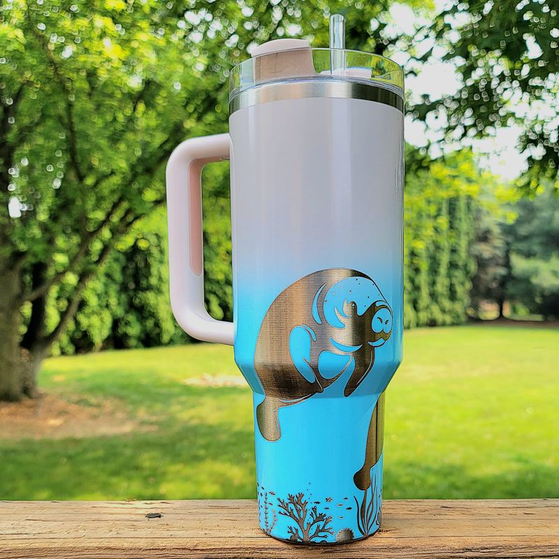 Manatee Stanley, Engraved 40 oz Tumbler, Ocean Stanley, Engraved Full Wrap, Stanley Sea, Quencher H2.0, **FREE KEYCHAIN** (30oz Charcoal H2.0, Manatee Only)