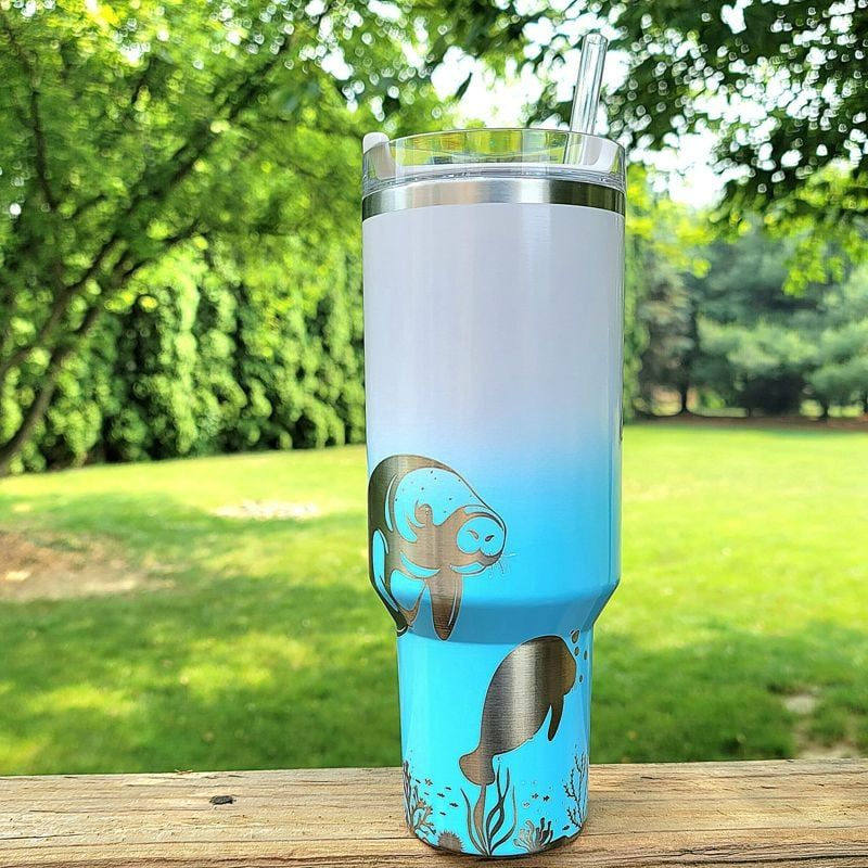 Manatee Stanley, Engraved 40 oz Tumbler, Ocean Stanley, Engraved Full Wrap, Stanley Sea, Quencher H2.0, **FREE KEYCHAIN** (Iris H2.0, Manatee Only)