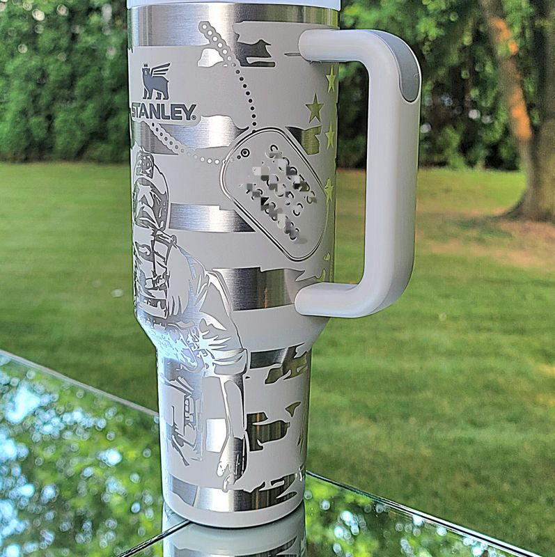 Patriot Liberty Tumbler, Military Engraved Stanley, Liberty Design, American Flag Stanley, Eagle Stanley, Statue of Liberty Stanley, Dog Tag (Black 2 H2.0, Liberty Only)