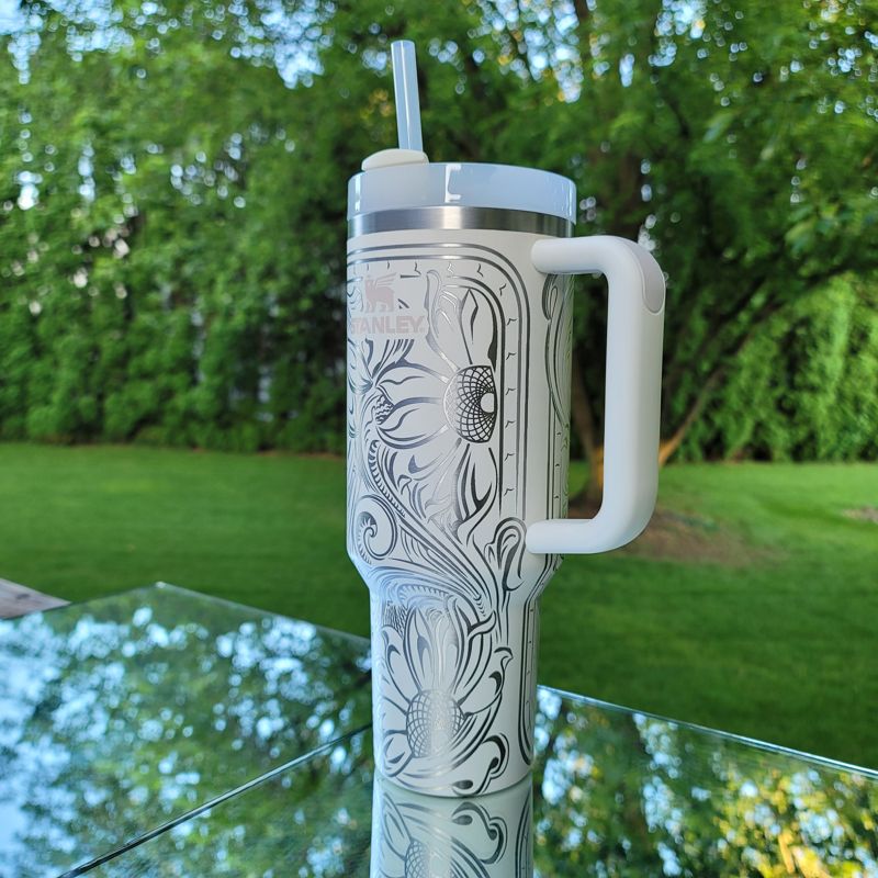 Tooled Leather Sunflower Stanley, Western Themed Stanley (30oz Fog H2.0, Design Only )