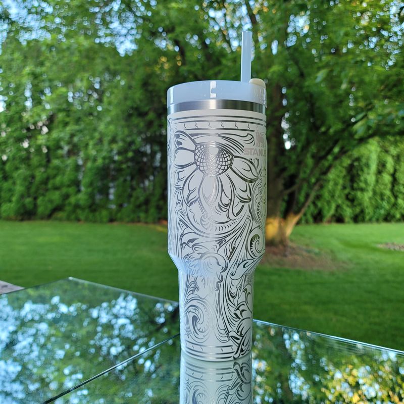 Tooled Leather Sunflower Stanley, Western Themed Stanley (30oz Fog H2.0, Design Only )