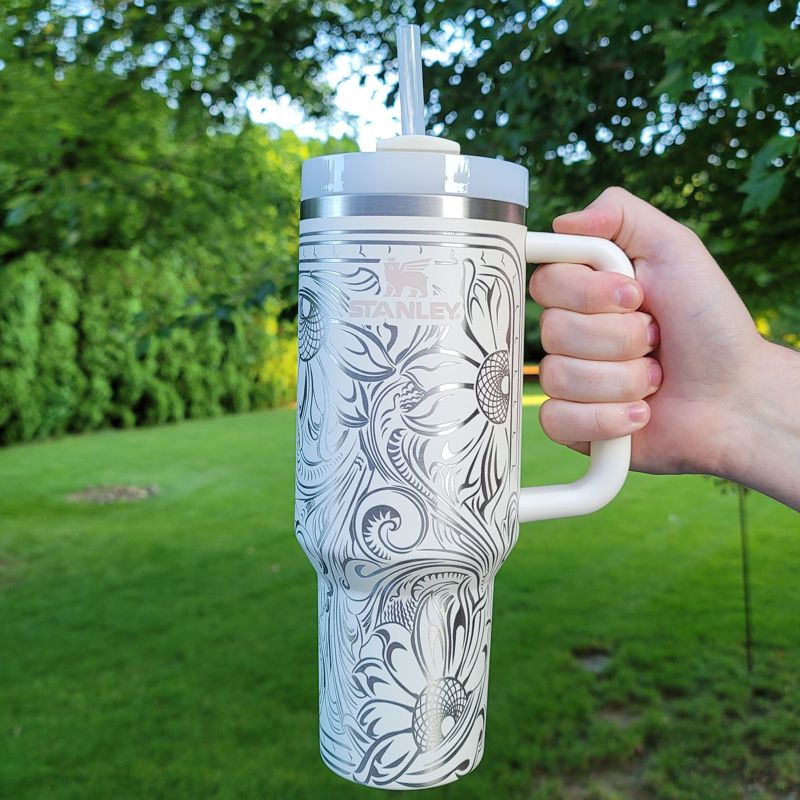 Tooled Leather Sunflower Stanley, Western Themed Stanley (30oz Fog H2.0, Design Only )