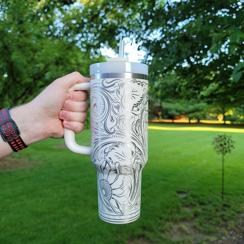 Tooled Leather Sunflower Stanley, Western Themed Stanley (30oz Fog H2.0, Design Only )