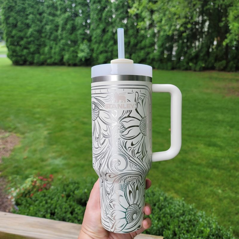 Tooled Leather Sunflower Stanley, Western Themed Stanley (30oz Fog H2.0, Design Only )