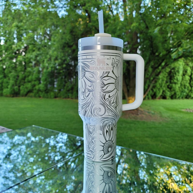 Tooled Leather Sunflower Stanley, Western Themed Stanley (30oz Fog H2.0, Design Only )