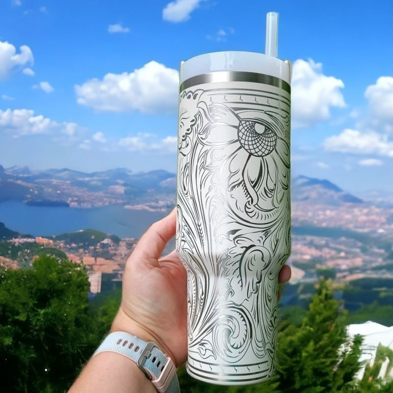 Tooled Leather Sunflower Stanley, Western Themed Stanley (Alpine H2.0, Design Only )