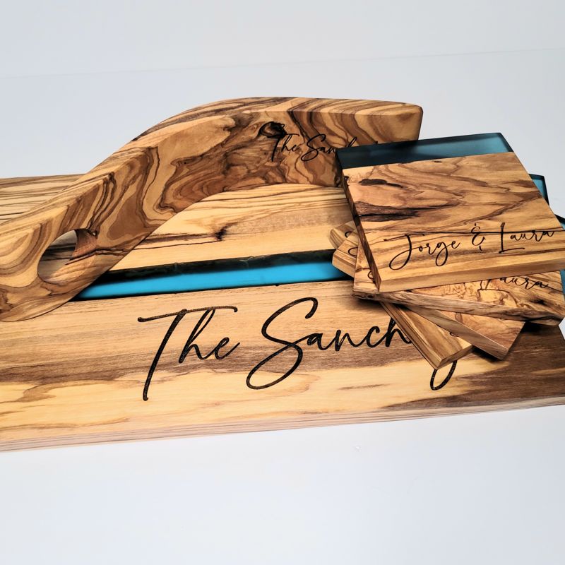 Olive Wood Cutting Board, Large 18" x 9" Olivewood Resin Charcuterie Board, Closing Gift, Wedding Gift, Engagement, Olive Wood Serving Set (Coasters Only, Solid Olive Wood)