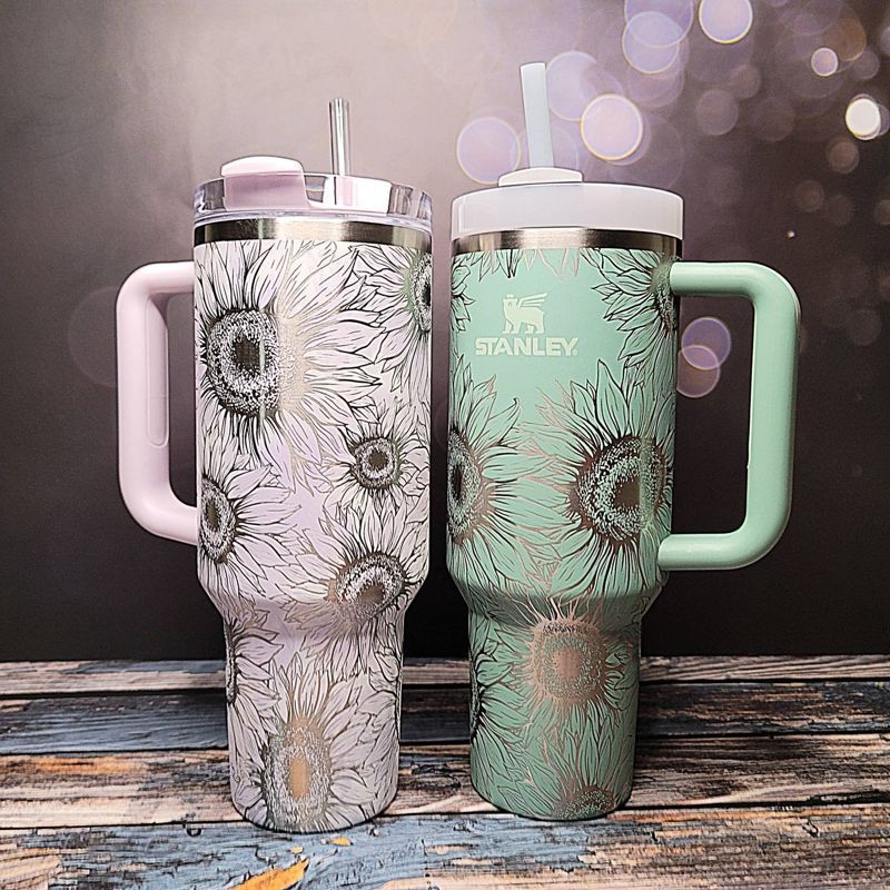 Sunflower Stanley, **FREE KEYCHAIN, Engraved 40 oz Tumbler, Engraved Stanley, Full Wrap, Sunflower, Quencher H2.0, Personalized Stanley (30oz Fog H2.0, Sunflower Only)