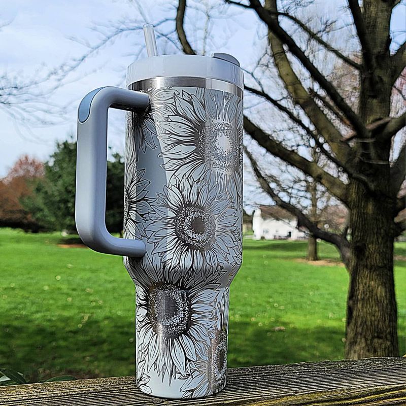 Sunflower Stanley, **FREE KEYCHAIN, Engraved 40 oz Tumbler, Engraved Stanley, Full Wrap, Sunflower, Quencher H2.0, Personalized Stanley (30oz Fog H2.0, Sunflower Only)