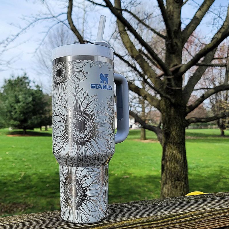 Sunflower Stanley, **FREE KEYCHAIN, Engraved 40 oz Tumbler, Engraved Stanley, Full Wrap, Sunflower, Quencher H2.0, Personalized Stanley (30oz Fog H2.0, Sunflower Only)