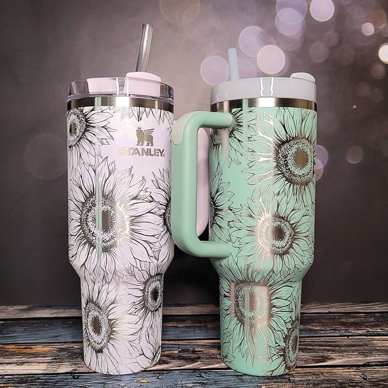 Sunflower Stanley, **FREE KEYCHAIN, Engraved 40 oz Tumbler, Engraved Stanley, Full Wrap, Sunflower, Quencher H2.0, Personalized Stanley (30oz Fog H2.0, Sunflower Only)