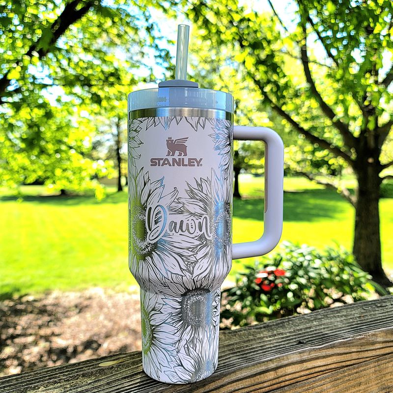 Sunflower Stanley, **FREE KEYCHAIN, Engraved 40 oz Tumbler, Engraved Stanley, Full Wrap, Sunflower, Quencher H2.0, Personalized Stanley (30oz Fog H2.0, Sunflower Only)