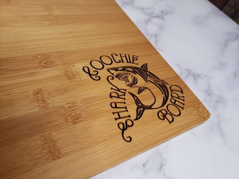 Laser "Shark Coochie Board", Able to Personalize, Shark, Laser Engraved, Charcuterie Board, Customized Cutting Board, White Elephant Gift (Shark Coochie Board)