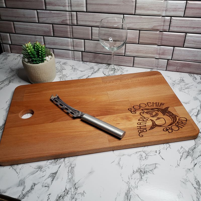 Laser "Shark Coochie Board", Able to Personalize, Shark, Laser Engraved, Charcuterie Board, Customized Cutting Board, White Elephant Gift (Shark Coochie Board)