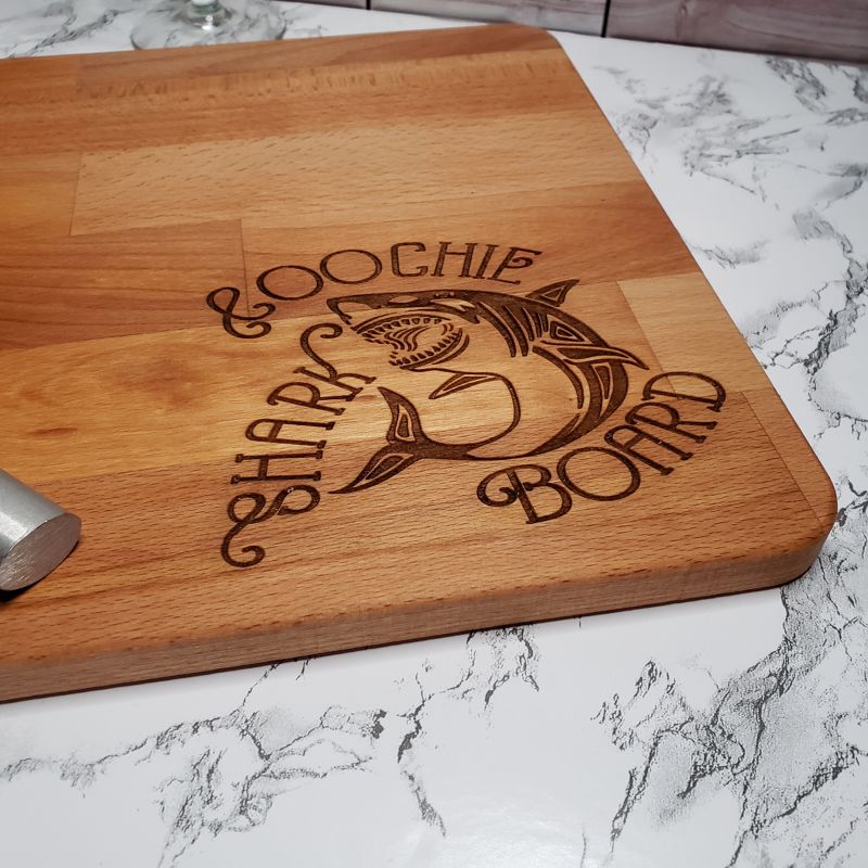 Laser "Shark Coochie Board", Able to Personalize, Shark, Laser Engraved, Charcuterie Board, Customized Cutting Board, White Elephant Gift (Shark Coochie Board)