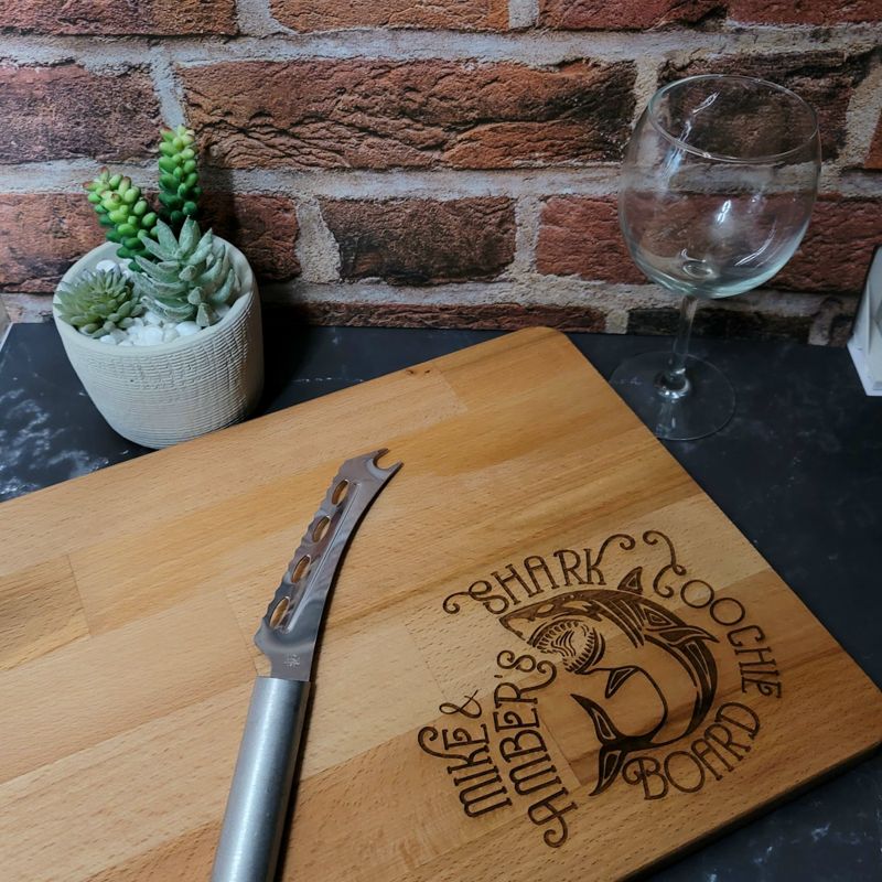 Laser "Shark Coochie Board", Able to Personalize, Shark, Laser Engraved, Charcuterie Board, Customized Cutting Board, White Elephant Gift (Shark Coochie Board)