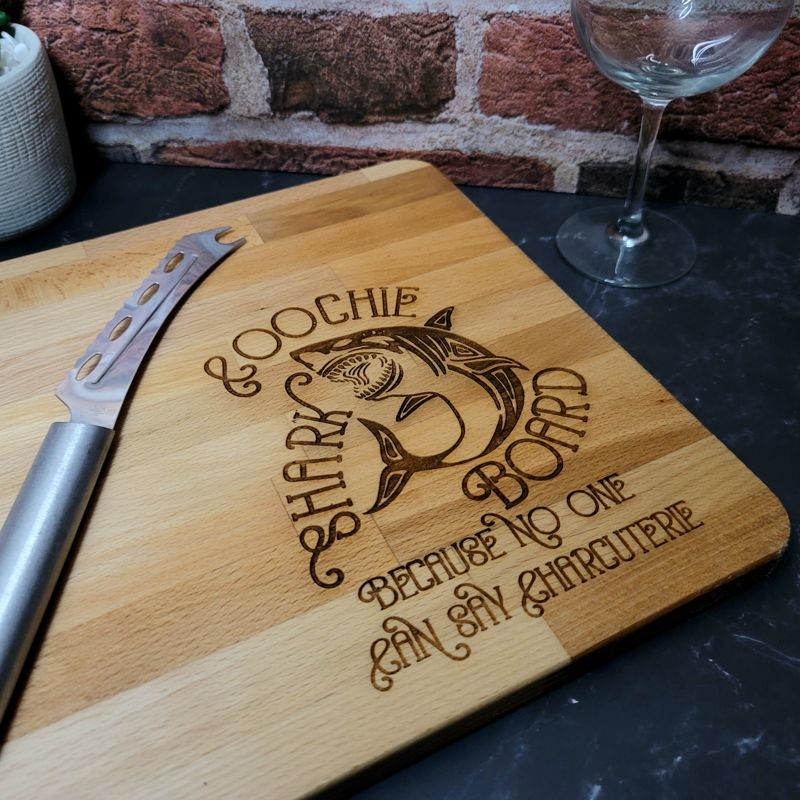 Laser "Shark Coochie Board", Able to Personalize, Shark, Laser Engraved, Charcuterie Board, Customized Cutting Board, White Elephant Gift (Shark Coochie Board)