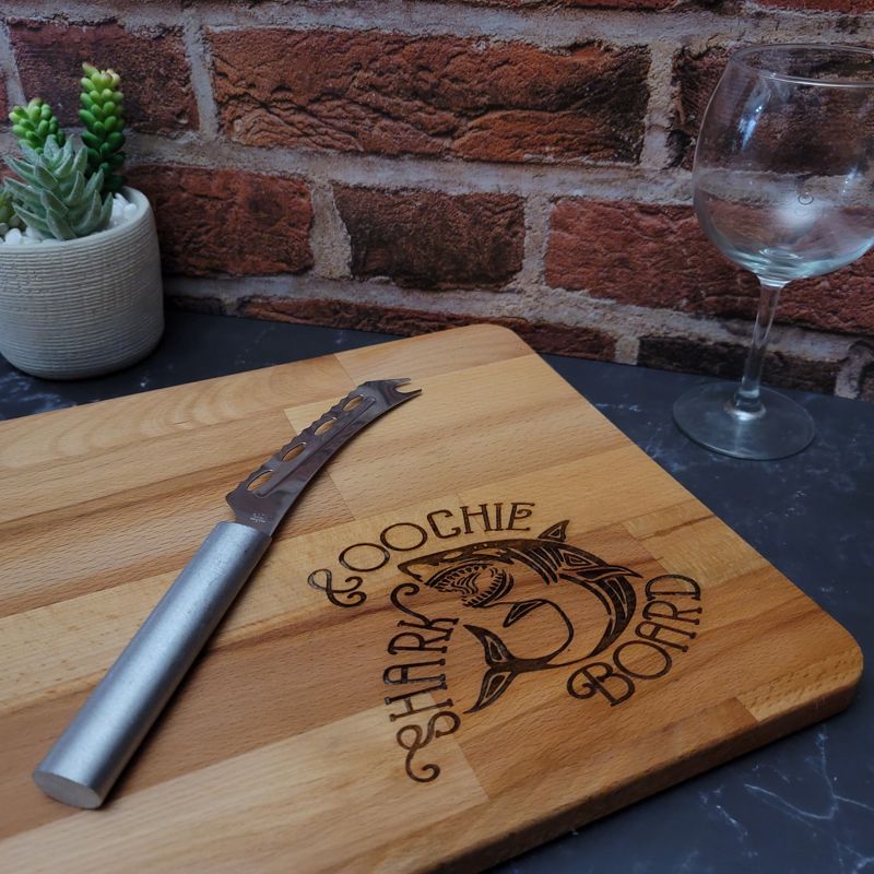 Laser "Shark Coochie Board", Able to Personalize, Shark, Laser Engraved, Charcuterie Board, Customized Cutting Board, White Elephant Gift (Shark Coochie Board)
