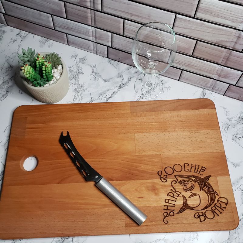 Laser "Shark Coochie Board", Able to Personalize, Shark, Laser Engraved, Charcuterie Board, Customized Cutting Board, White Elephant Gift (Shark Coochie Board)