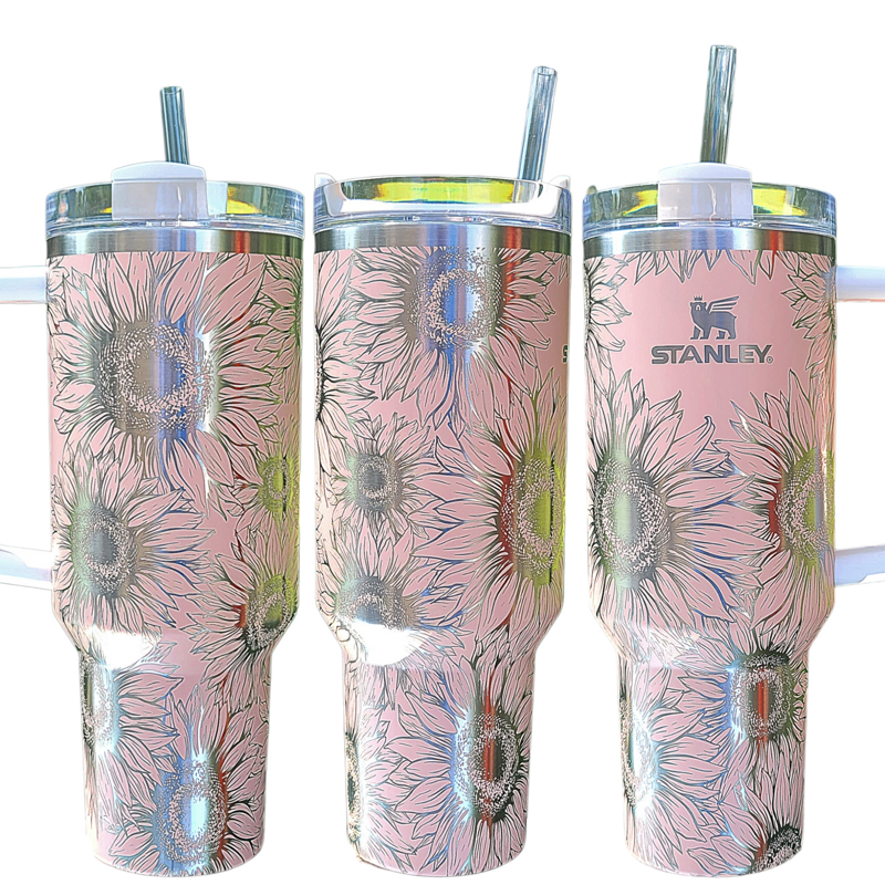 Sunflower Stanley, **FREE KEYCHAIN**, Engraved 40 oz Tumbler, Engraved Stanley, Full Wrap, Quencher H2.0, Personalized Stanley Cup (30oz Fog H2.0, Sunflower Only)