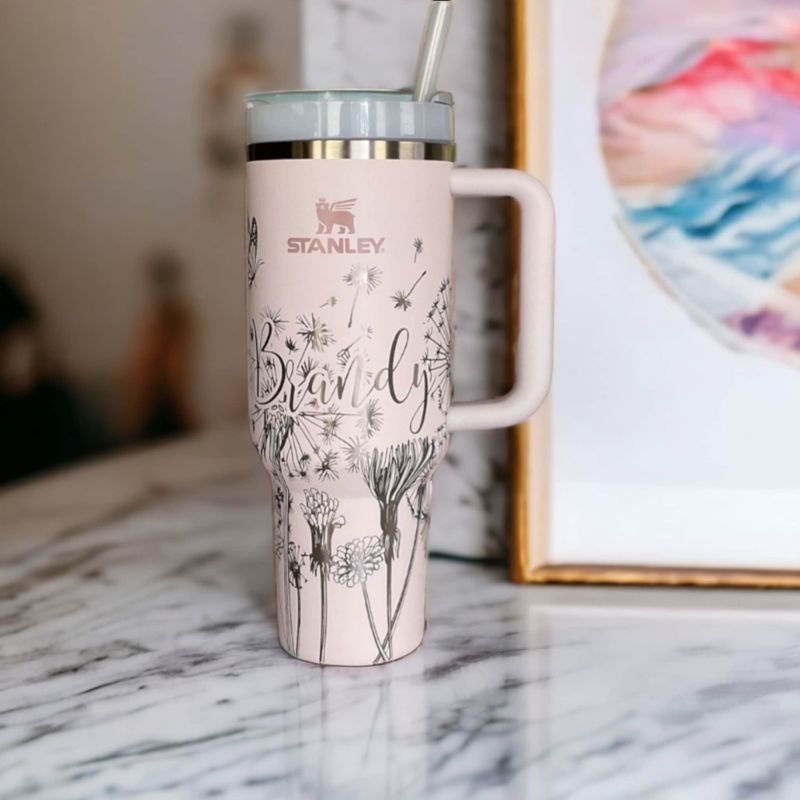 Dandelion Stanley, Butterfly Stanley, Engraved 40 oz Tumbler, Quencher H2.0, Personalized Stanley, Flower Tumbler (30oz Fog, Dandelion Only)