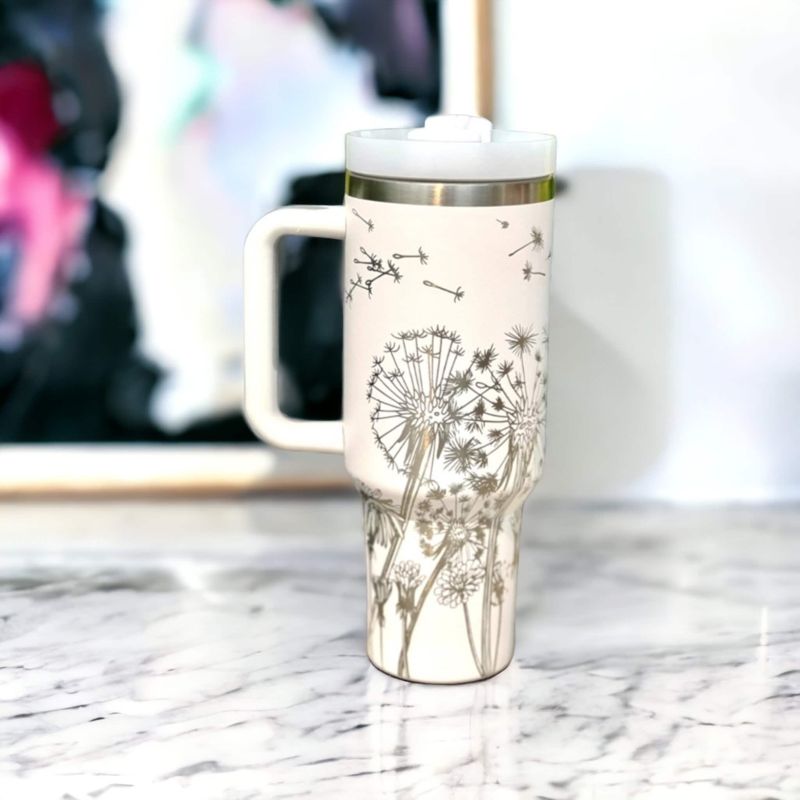Dandelion Stanley, Butterfly Stanley, Engraved 40 oz Tumbler, Quencher H2.0, Personalized Stanley, Flower Tumbler (30oz Fog, Dandelion Only)