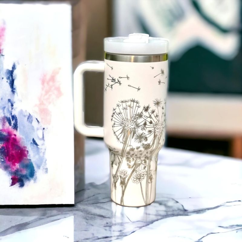 Dandelion Stanley, Butterfly Stanley, Engraved 40 oz Tumbler, Quencher H2.0, Personalized Stanley, Flower Tumbler (30oz Fog, Dandelion Only)
